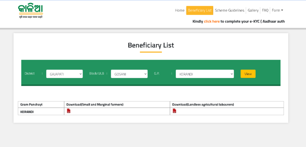 Check New 2024 Kalia Yojana Beneficiary list