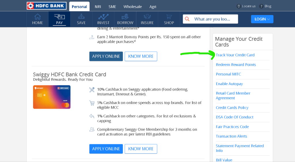 HDFC Bank Credit Card Status Check Step 2