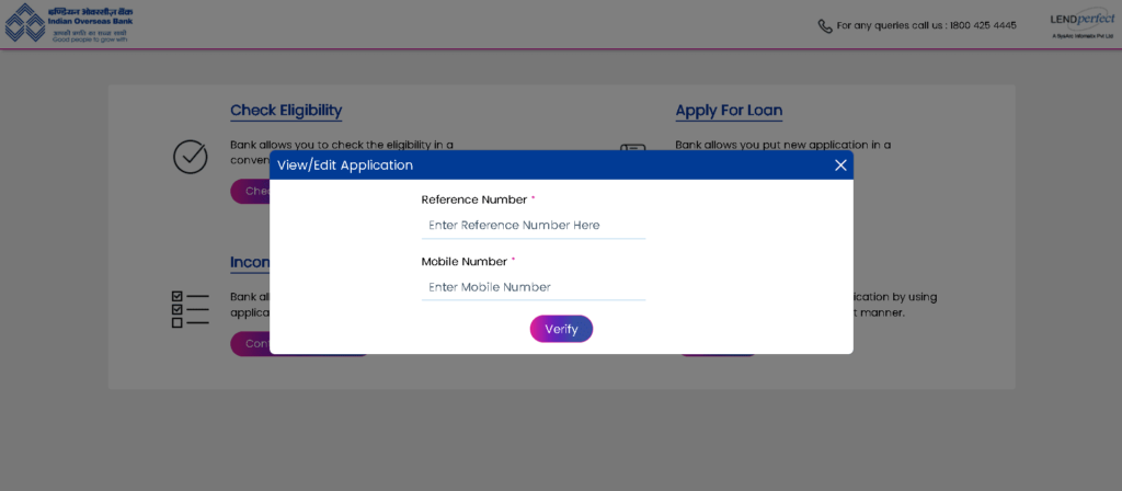 IOB Personal loan Status Check Step 3