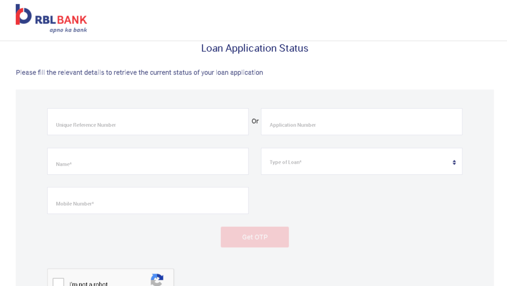 RBL Bank Loan Status Check Online by Mobile Number