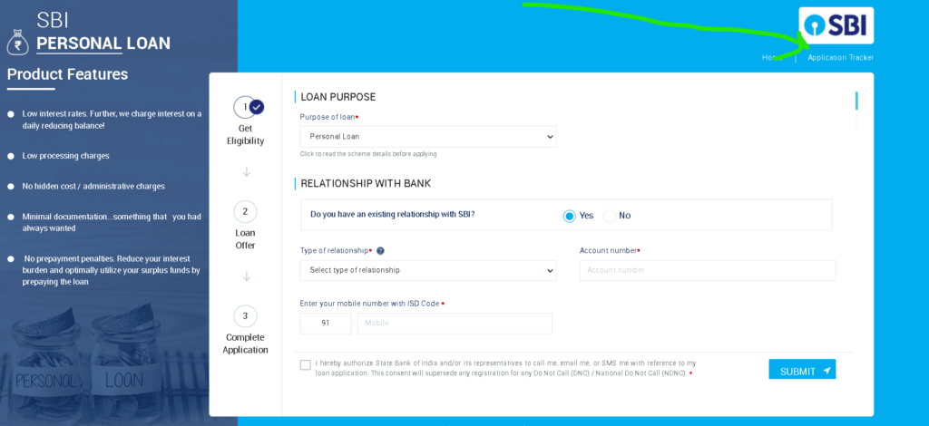 SBI Personal Loan Application Status Check Step-3