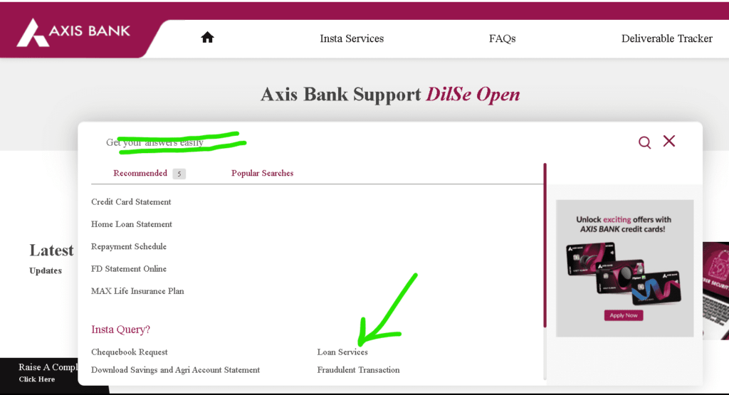 Axis Bank Loan Statement Download Online step 2