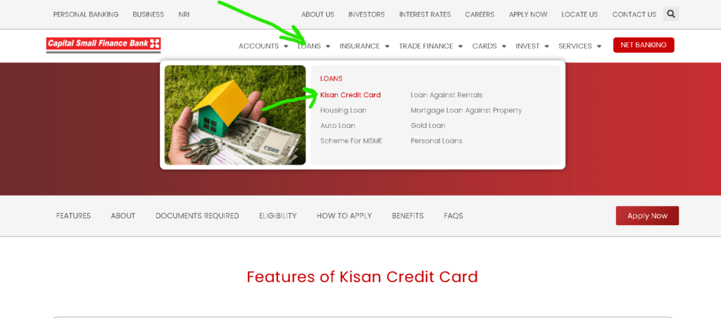 Capital Small Finance Bank Kisan Credit Card apply step 1