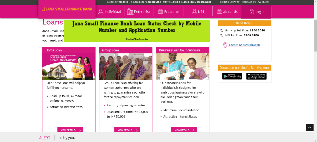 Jana Small Finance Bank Loan Status Check by Mobile Number and Application Number