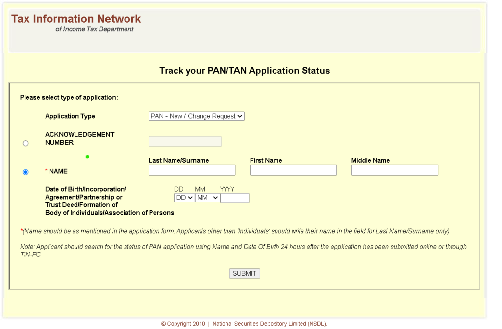 PAN Card Status Check by Name and DOB