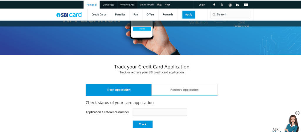 SBI Bank Credit Card Status Check Step 2