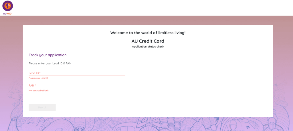 au small finance Bank Credit Card Status Check Step 2