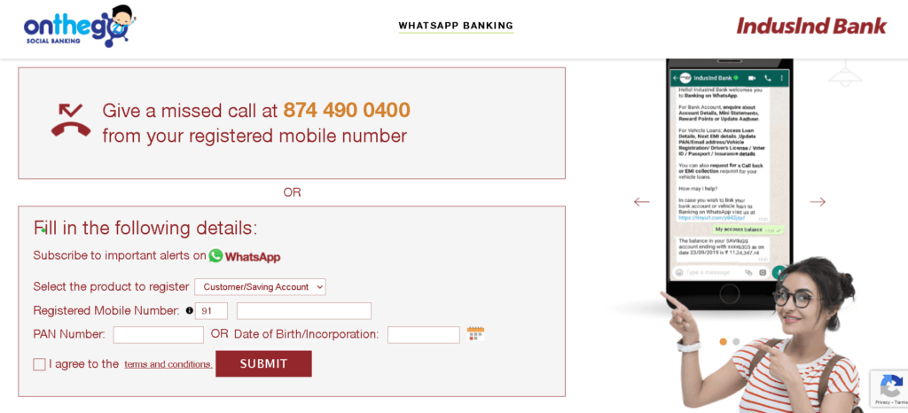 IndusInd Bank WhatsApp Banking Registration