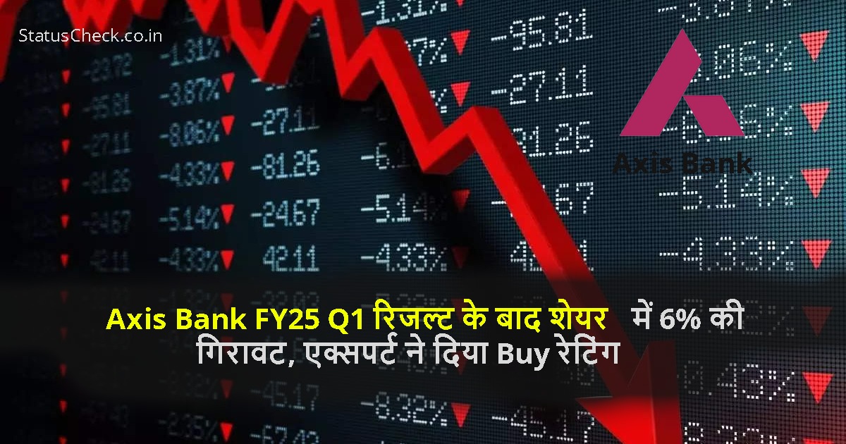 Axis Bank FY25 Q1 रिजल्ट के बाद शेयर में 6% की गिरावट, एक्सपर्ट ने दिया Buy रेटिंग