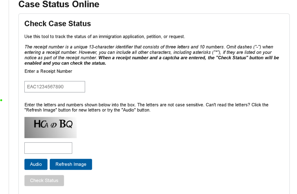 USCIS Case Status Check Step 2