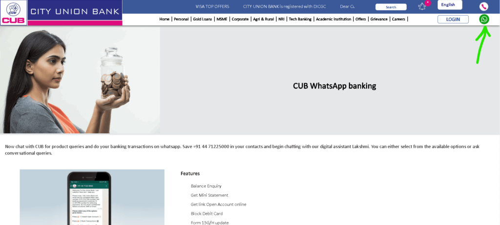 CUB WhatsApp Banking Registration